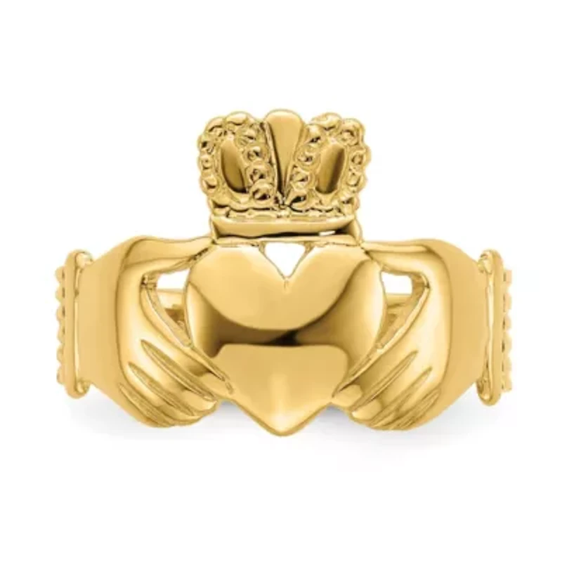 14K Yellow Gold Polished Claddagh Ring