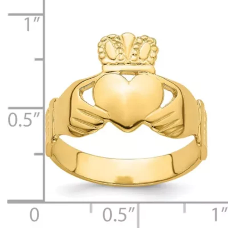 14K Yellow Gold Polished Claddagh Ring