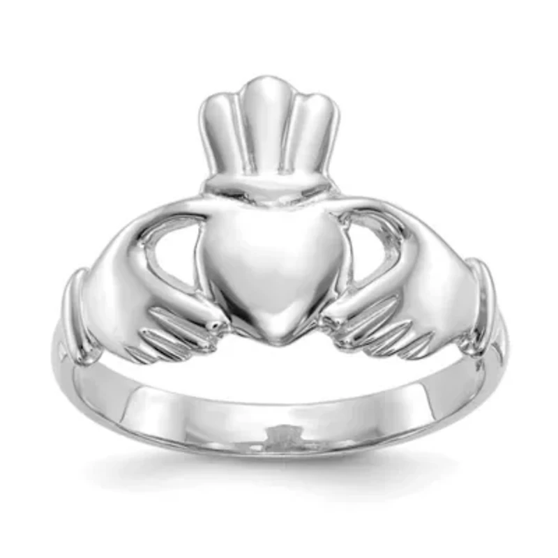 14K White Gold Polished Claddagh Ring