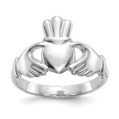 14K White Gold Polished Claddagh Ring