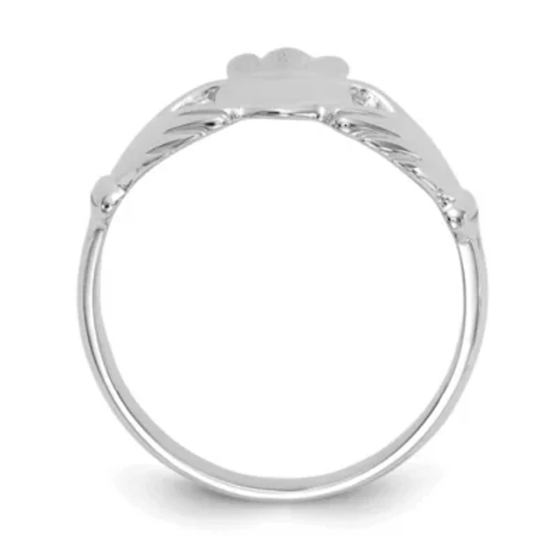 14K White Gold Polished Claddagh Ring