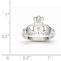 14K White Gold Polished Claddagh Ring