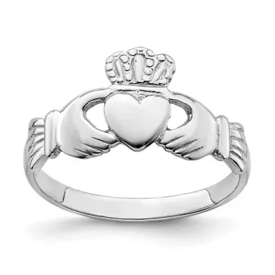 14K White Gold Polished Claddagh Ring