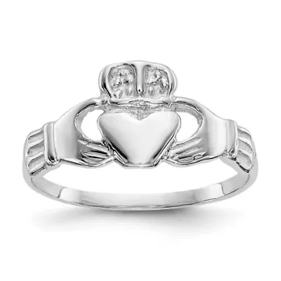 14K White Gold Polished Claddagh Ring
