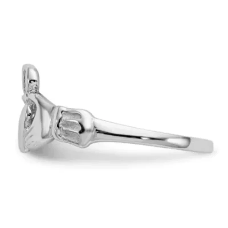 14K White Gold Polished Claddagh Ring