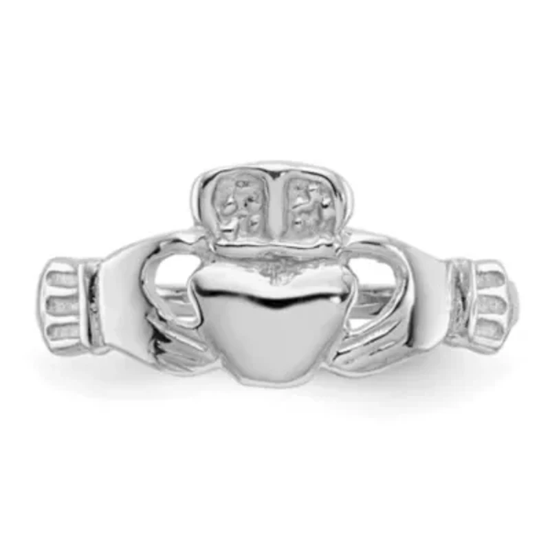 14K White Gold Polished Claddagh Ring
