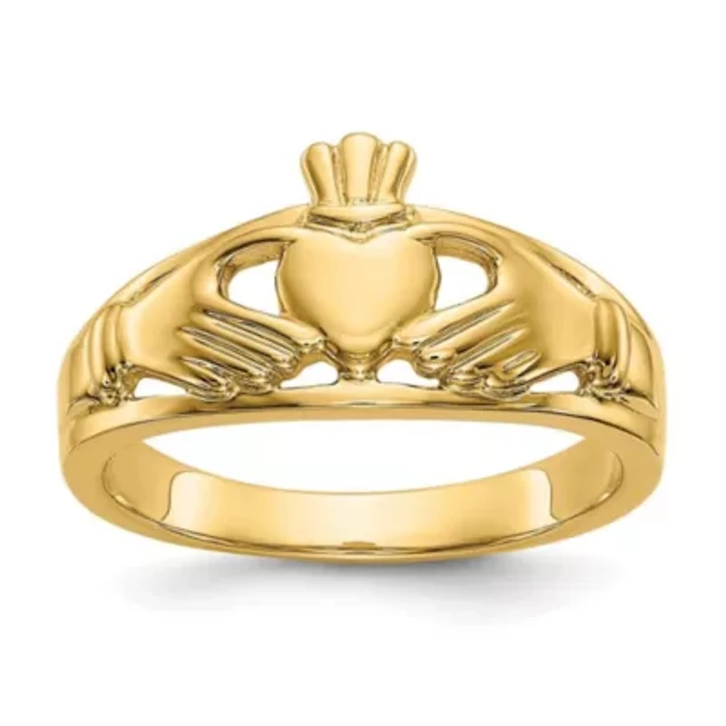 14K Yellow Gold Polished Ladies Claddagh Ring