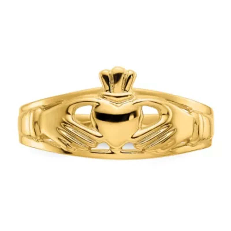 14K Yellow Gold Polished Ladies Claddagh Ring