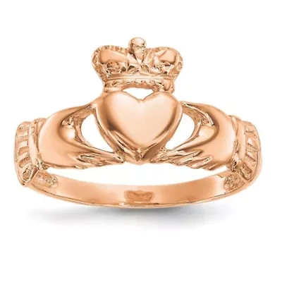 14K Rose Gold Polished Claddagh Ring