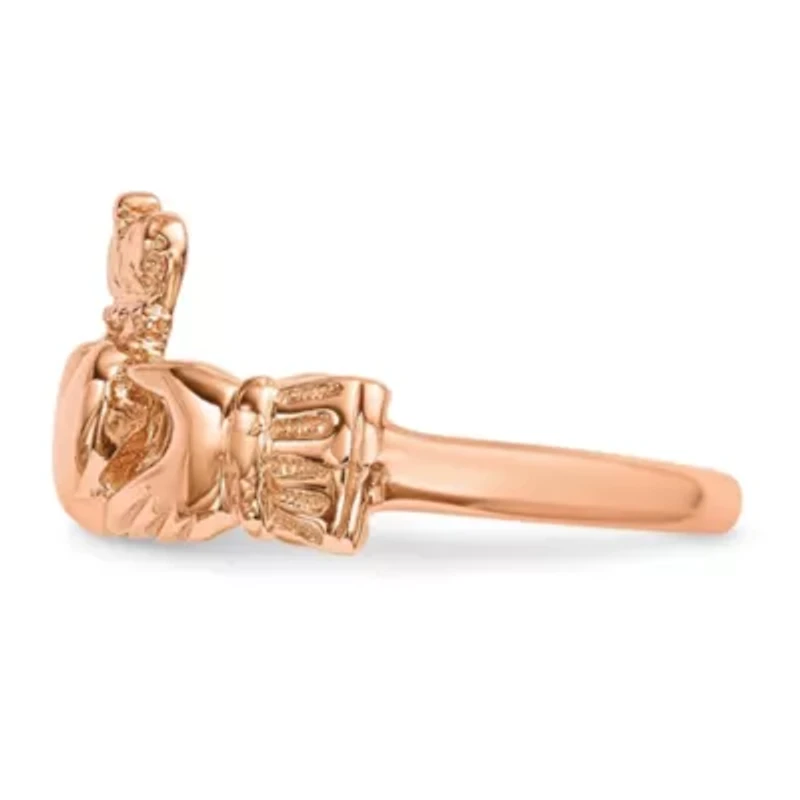 14K Rose Gold Polished Claddagh Ring