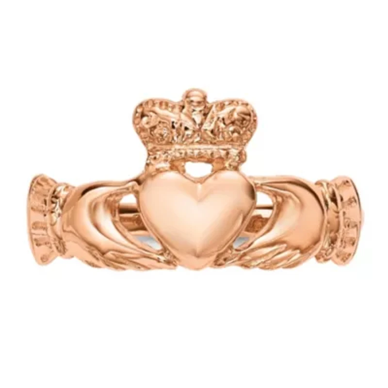 14K Rose Gold Polished Claddagh Ring