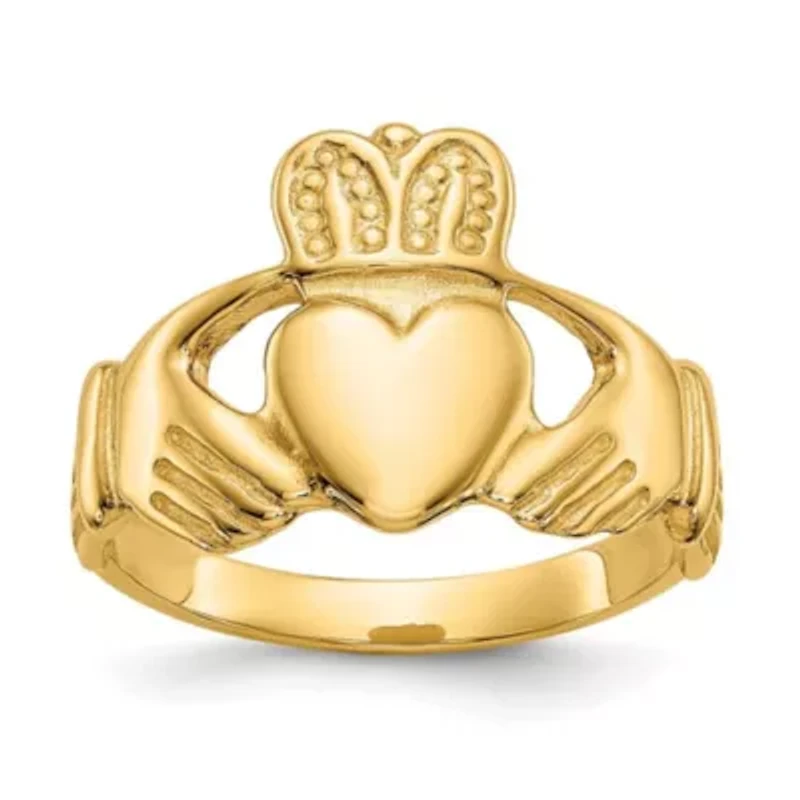 14K Yellow Gold Polished Ladies Claddagh Ring