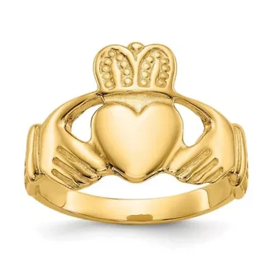 14K Yellow Gold Polished Ladies Claddagh Ring