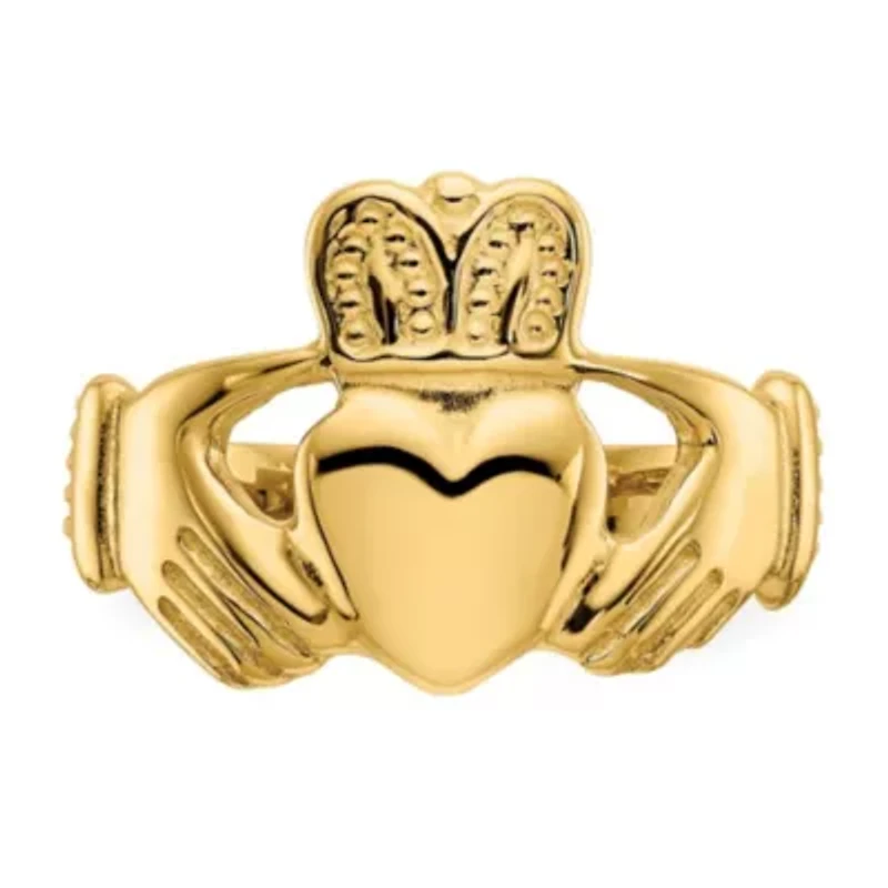 14K Yellow Gold Polished Ladies Claddagh Ring