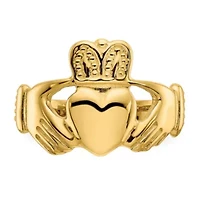 14K Yellow Gold Polished Ladies Claddagh Ring
