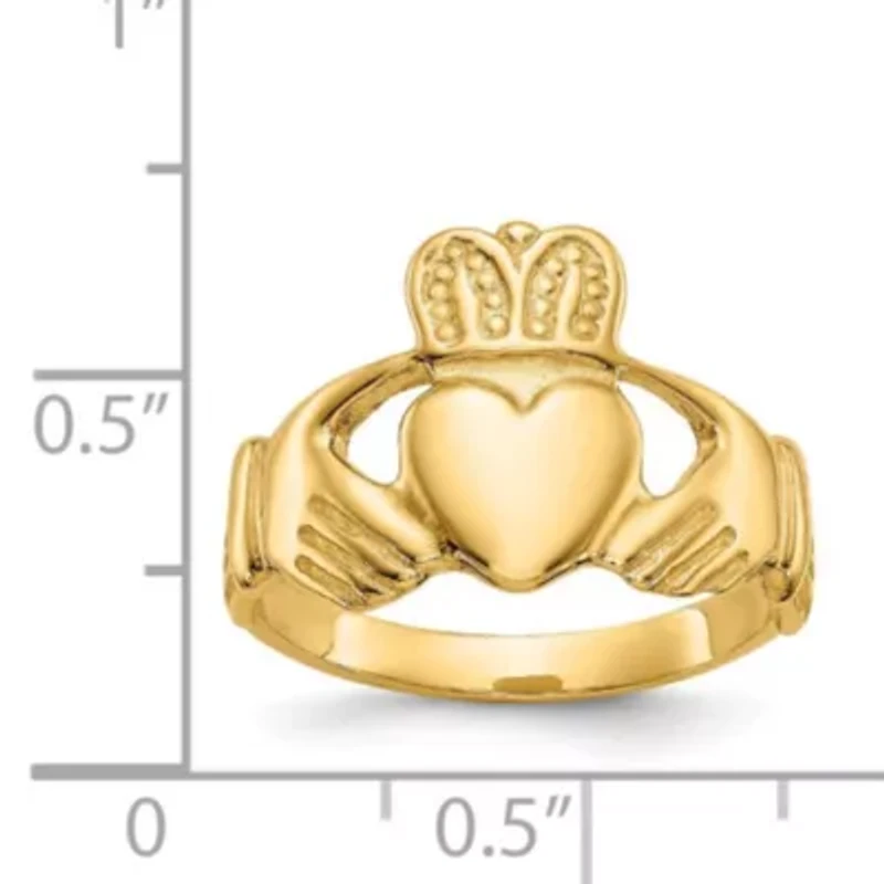 14K Yellow Gold Polished Ladies Claddagh Ring