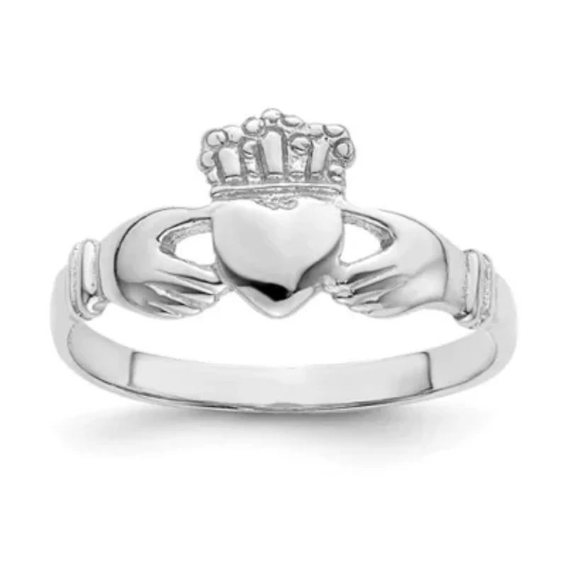 14K White Gold Polished Claddagh Ring