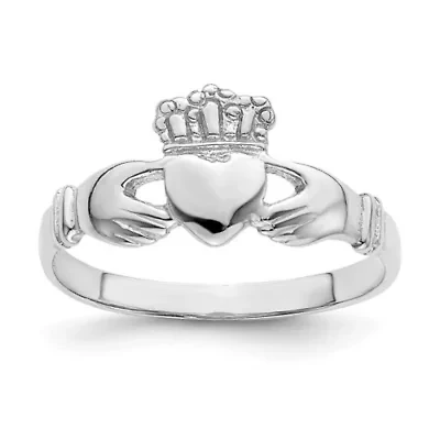 14K White Gold Polished Claddagh Ring