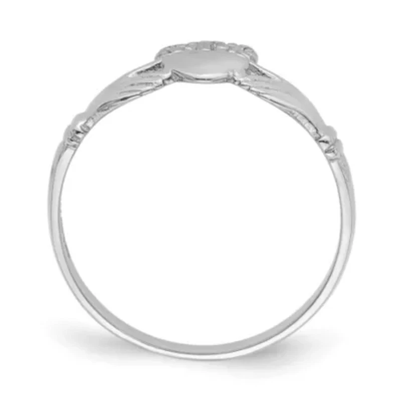 14K White Gold Polished Claddagh Ring