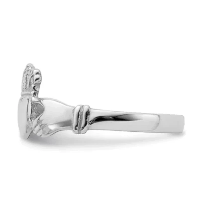 14K White Gold Polished Claddagh Ring