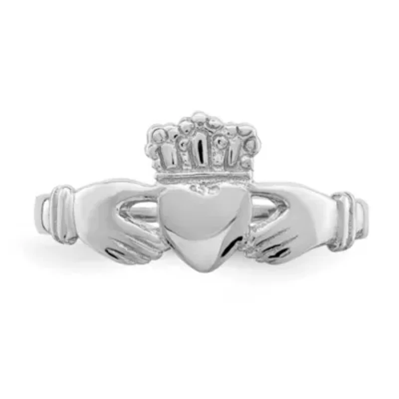 14K White Gold Polished Claddagh Ring