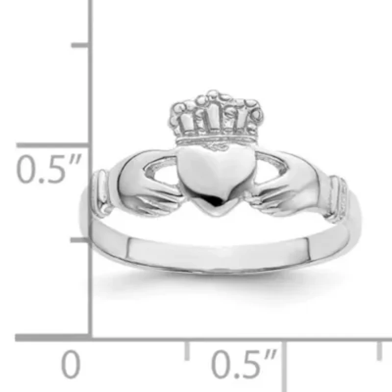 14K White Gold Polished Claddagh Ring