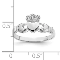 14K White Gold Polished Claddagh Ring
