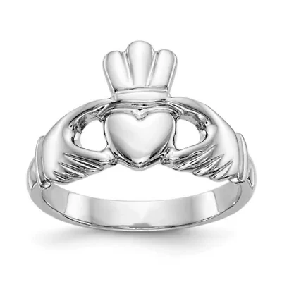 14K White Gold Polished Claddagh Ring