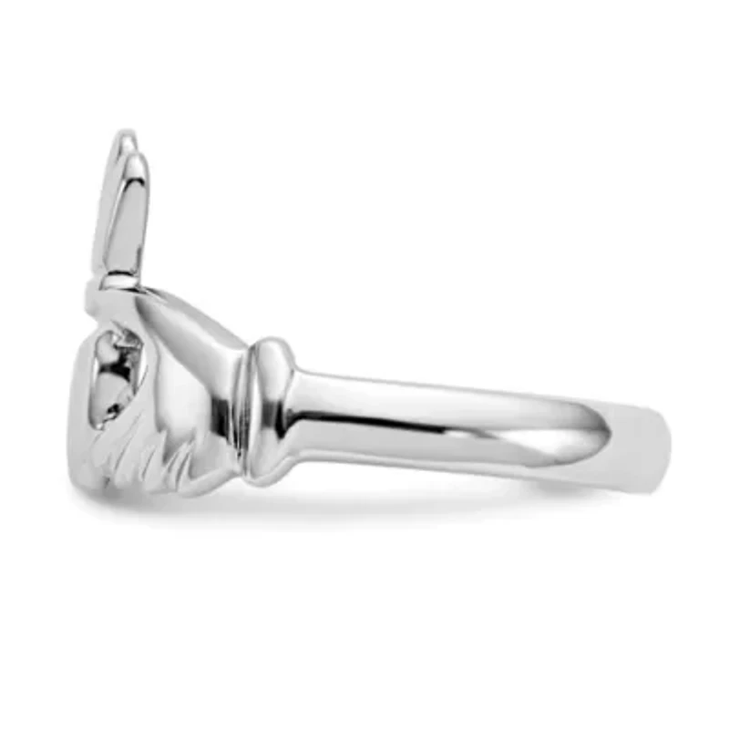 14K White Gold Polished Claddagh Ring