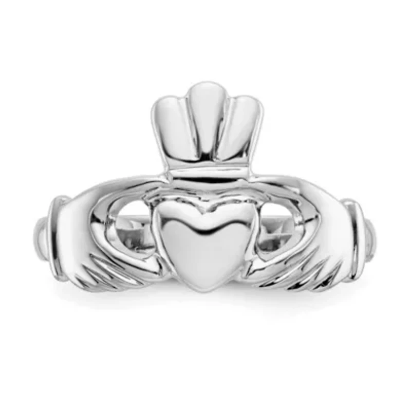 14K White Gold Polished Claddagh Ring