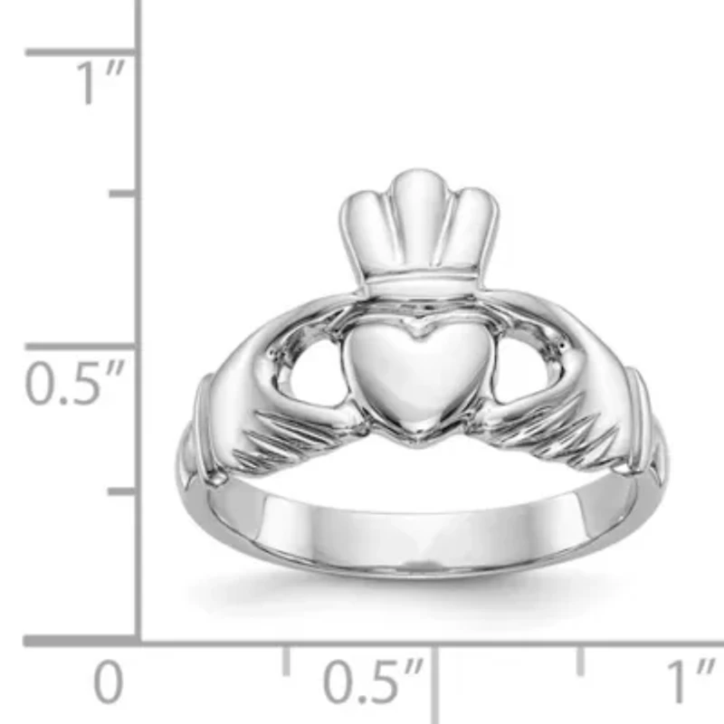14K White Gold Polished Claddagh Ring