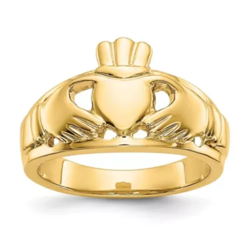 14K Yellow Gold Polished Ladies Claddagh Ring