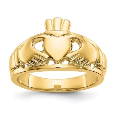 14K Yellow Gold Polished Ladies Claddagh Ring