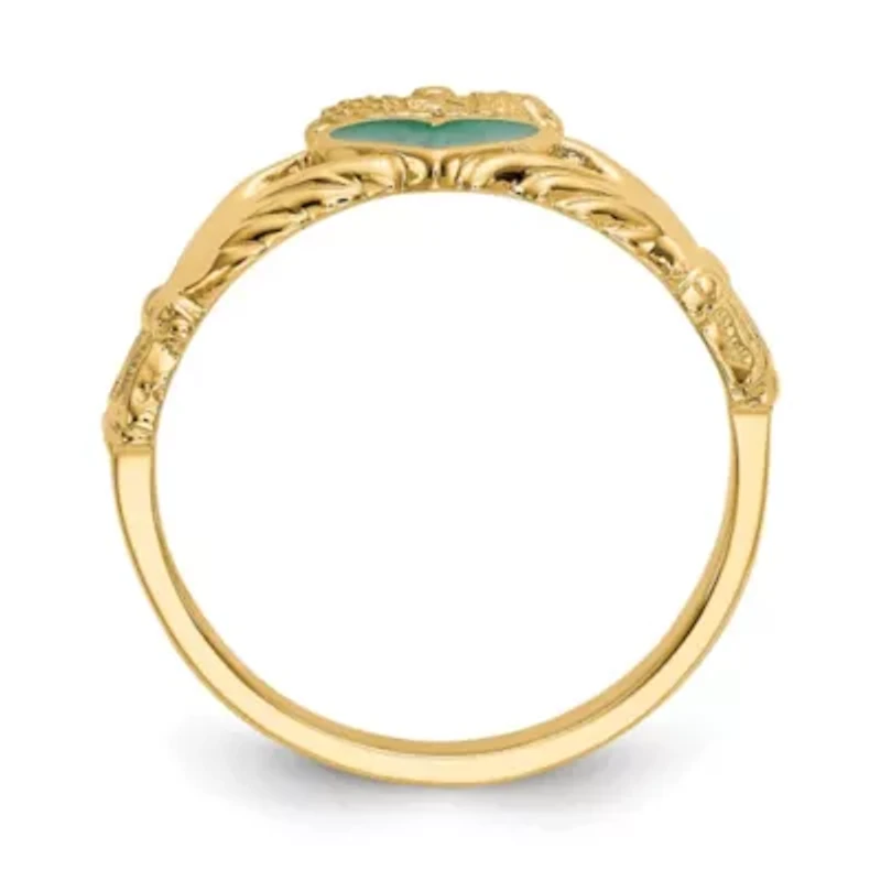 14K Yellow Gold Enamel Claddagh Ring
