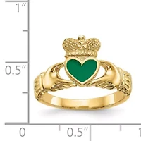 14K Yellow Gold Enamel Claddagh Ring