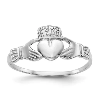 14K White Gold Polished Claddagh Ring
