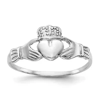 14K White Gold Polished Claddagh Ring