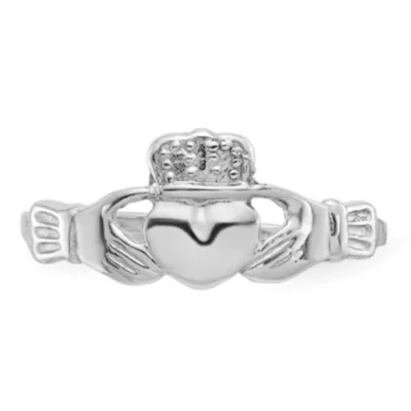 14K White Gold Polished Claddagh Ring