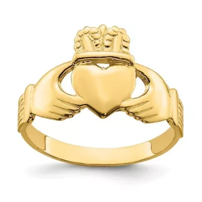 14K Yellow Gold Polished Claddagh Ring