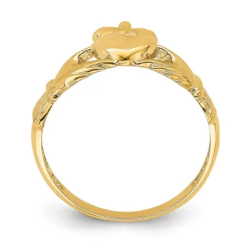 14K Yellow Gold Polished Claddagh Ring