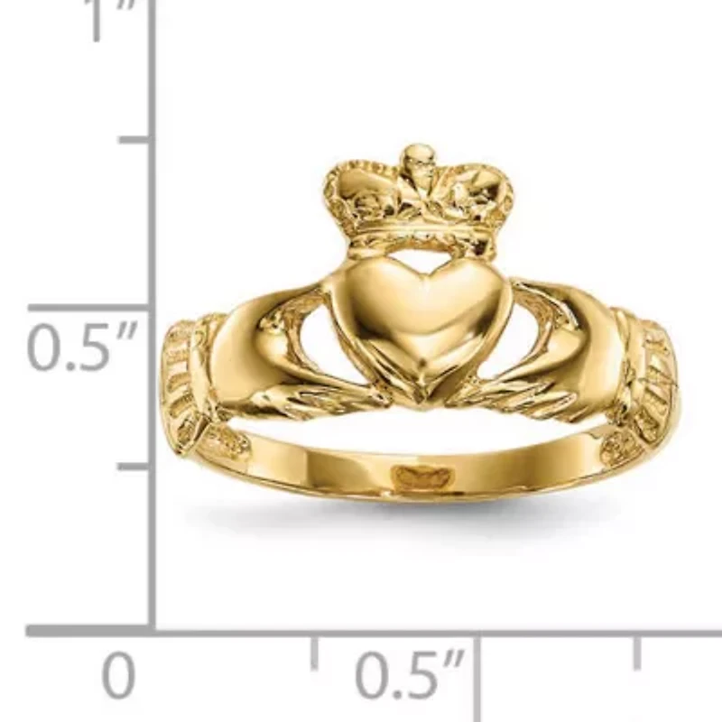 14K Yellow Gold Polished Claddagh Ring