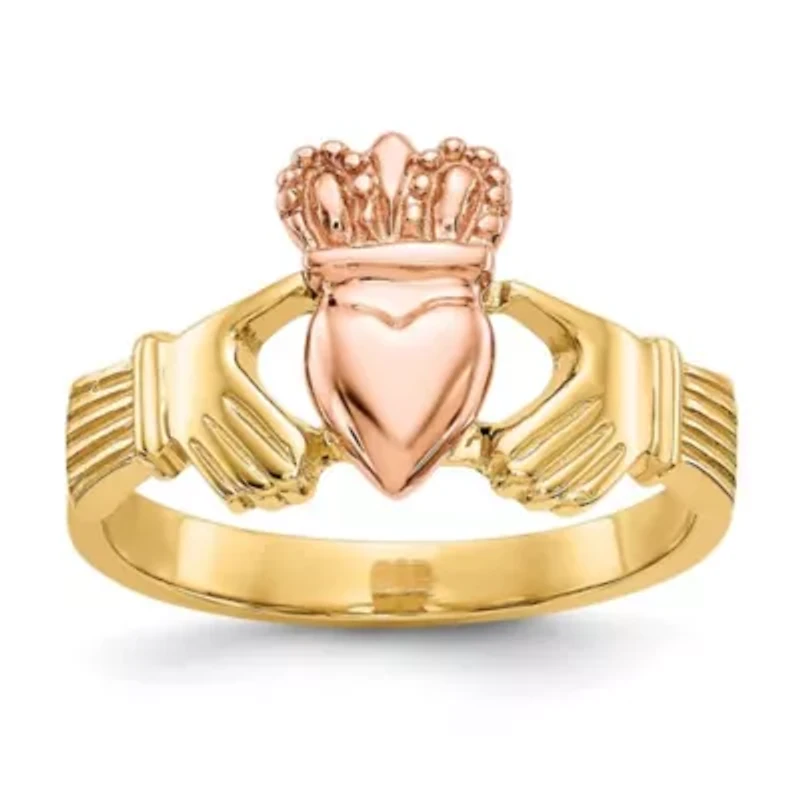 14K Two-tone Polished Claddagh Ring