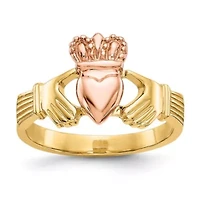 14K Two-tone Polished Claddagh Ring