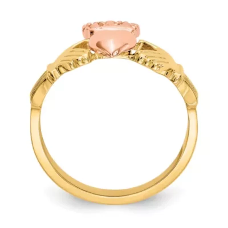 14K Two-tone Polished Claddagh Ring