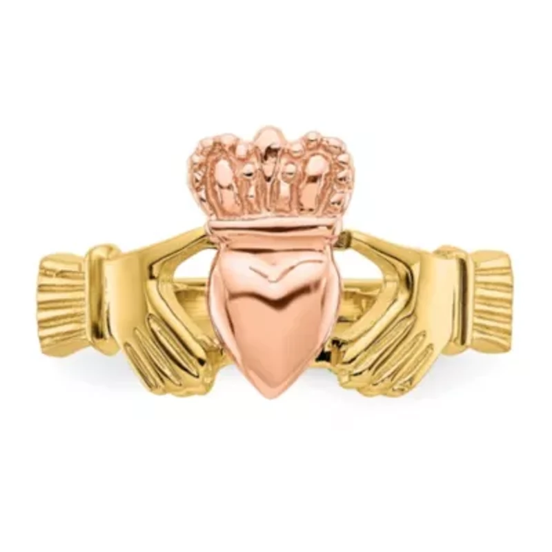 14K Two-tone Polished Claddagh Ring