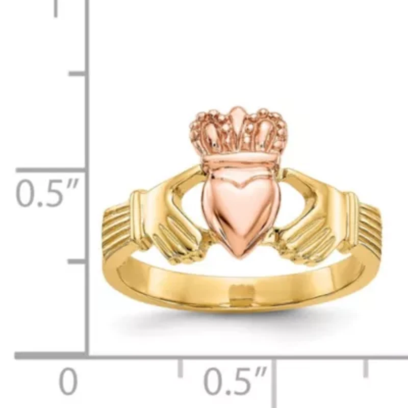 14K Two-tone Polished Claddagh Ring