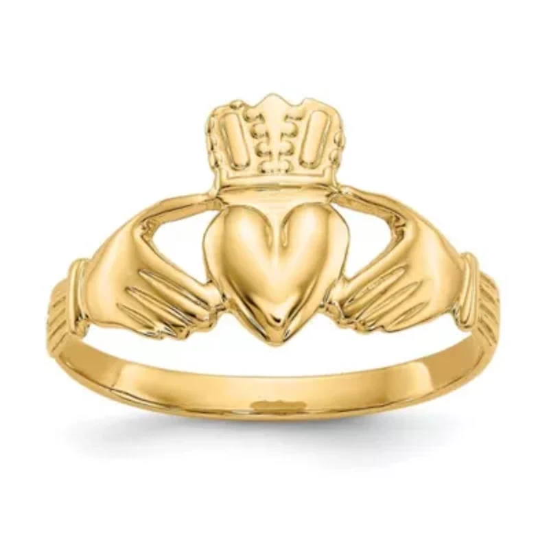 14K Yellow Gold Polished Claddagh Ring