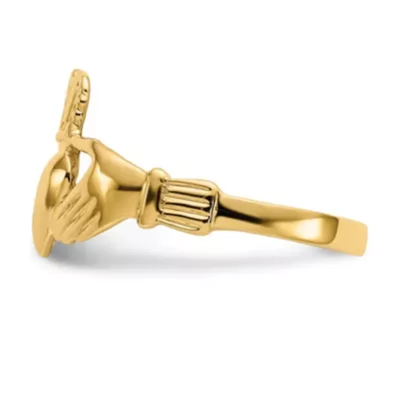 14K Yellow Gold Polished Claddagh Ring