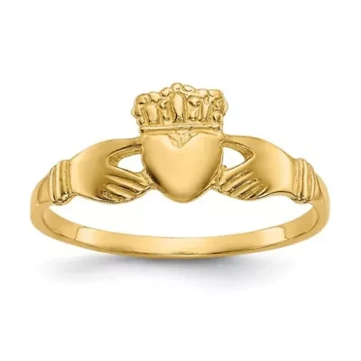 14K Yellow Gold Polished Ladies Claddagh Ring