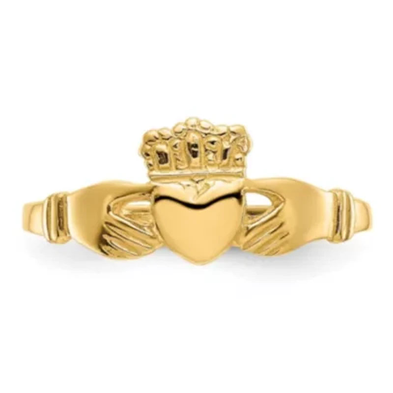 14K Yellow Gold Polished Ladies Claddagh Ring